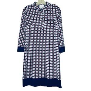 Donna Morgan Long Sleeve Shift Dress Collared Geometric Blue/White/orange Size 6